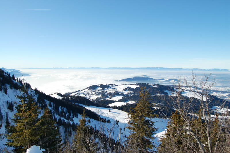 Vue sur le lac Léman, les Pléiades et le Mont Pélerin depuis le Molard